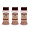 Three bottles of Himalayan black salt powder displayed on a clean white background, emphasizing their unique texture and color.