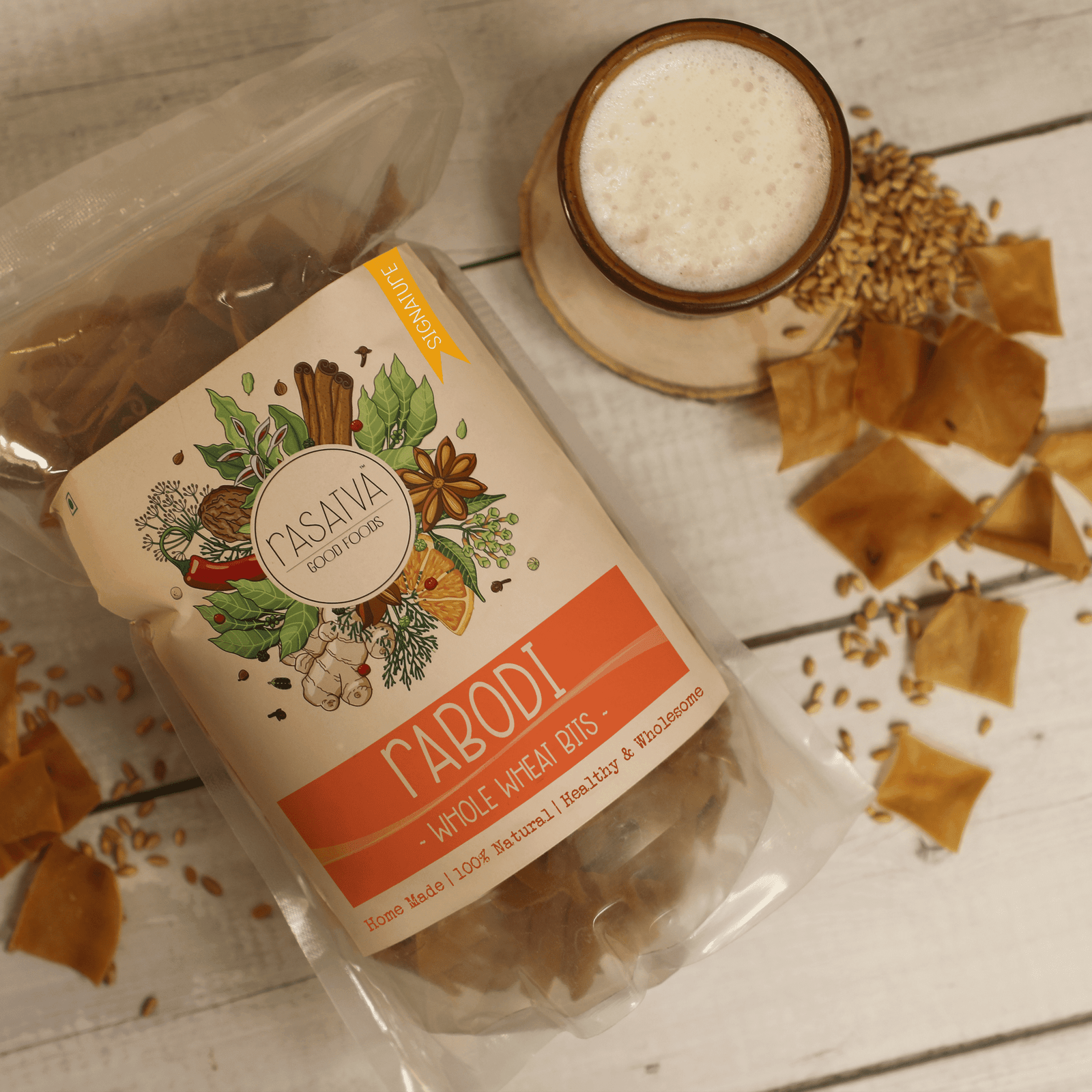 Dried whole wheat bits, showcasing healthy Indian spice flavors for a wholesome meal.