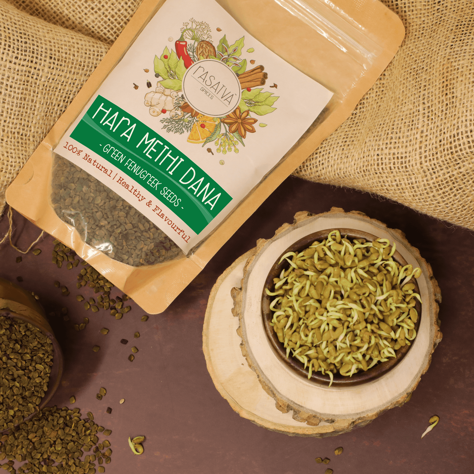 Healthy and natural Indian spices featuring pure green fenugreek seeds, enhancing taste and flavors in your dishes