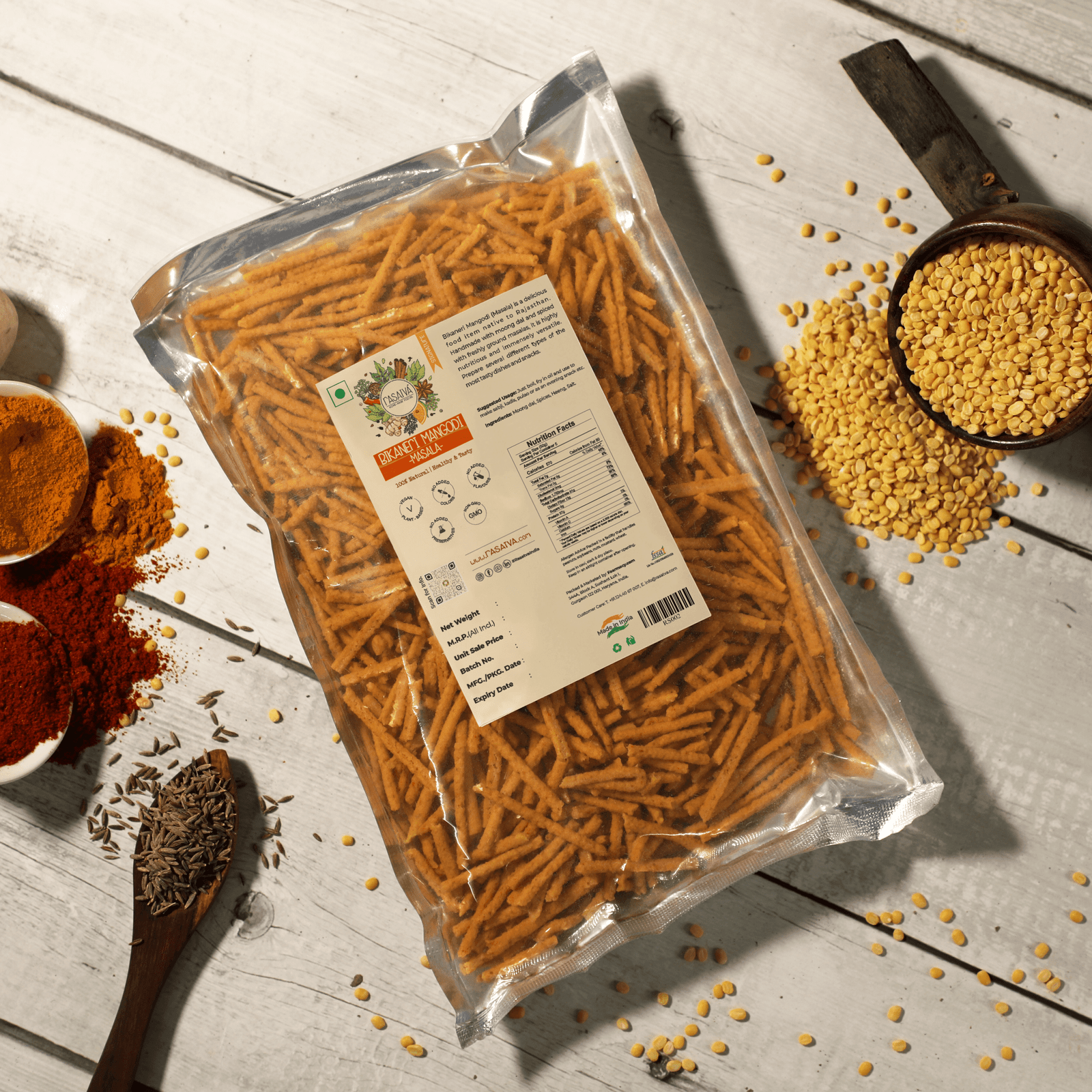 An array of healthy Indian spices, featuring pure Bikaneri masala mangodi, highlighting natural flavors and taste.