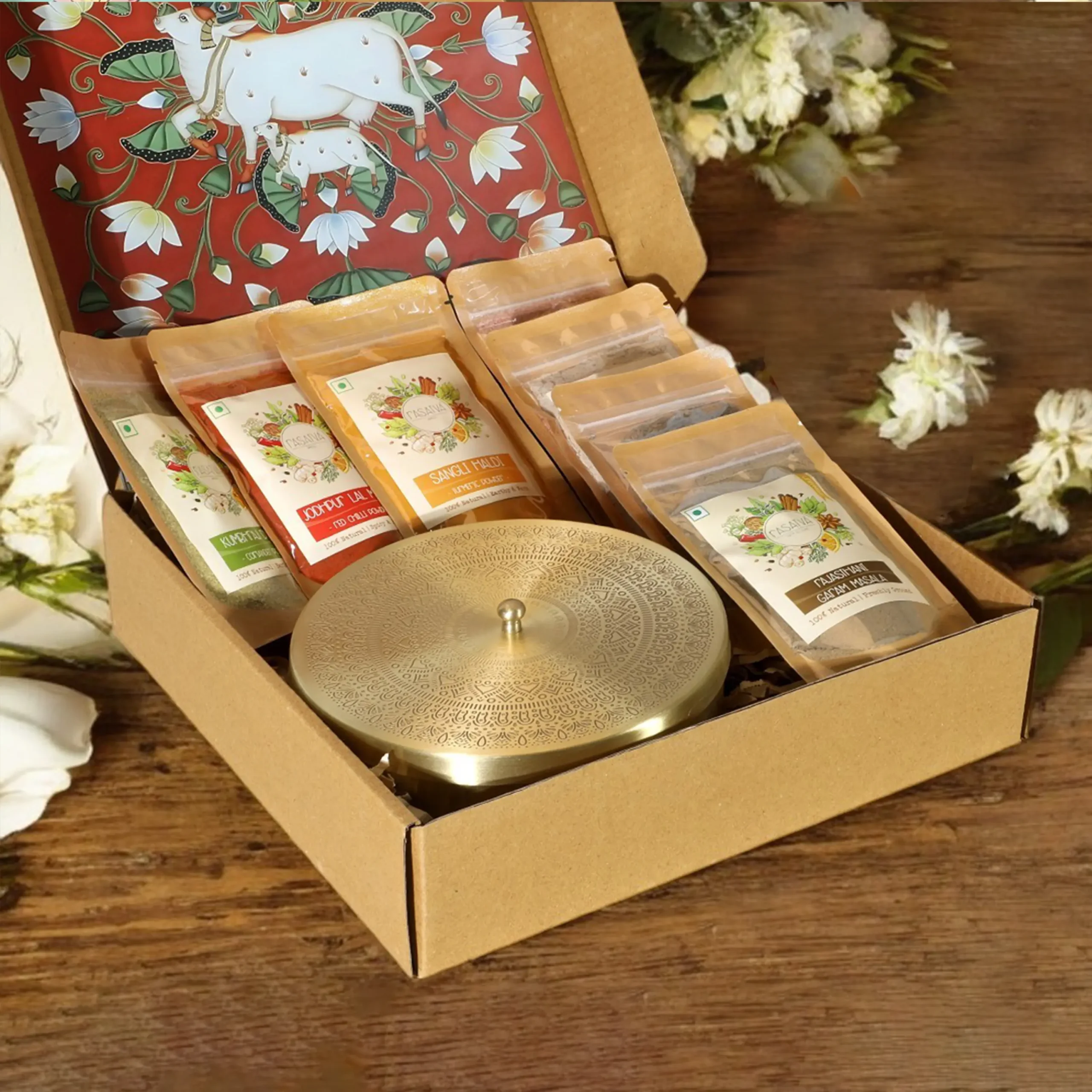 Masala Rangoli | Brass Masaladaani & Spices